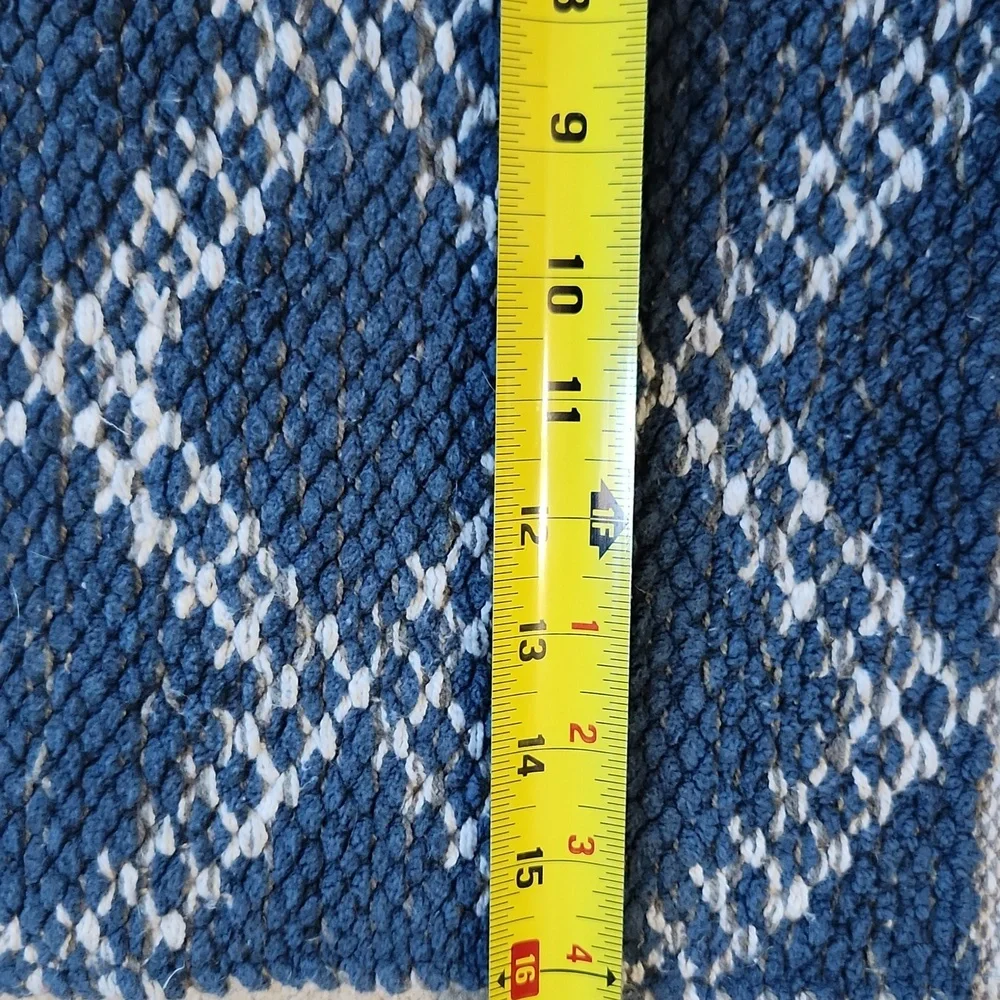 Blue and White Diamond Woven Pattern Rug